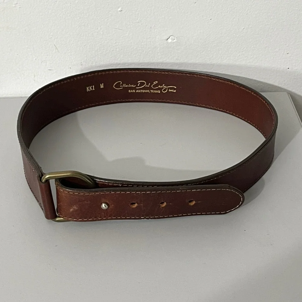 Catherine Dial Easley Leather Belt‎ Womens M Brown Brass Buckle Italy KK1